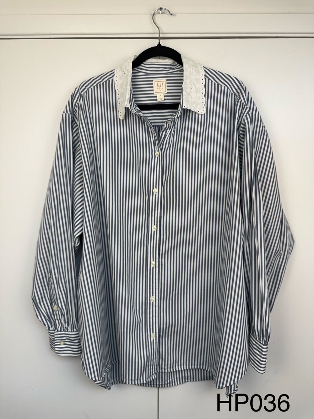 Gap x DÔEN Big Shirt XL Big Blue Stripe Organic Cotton Eyelet Collar